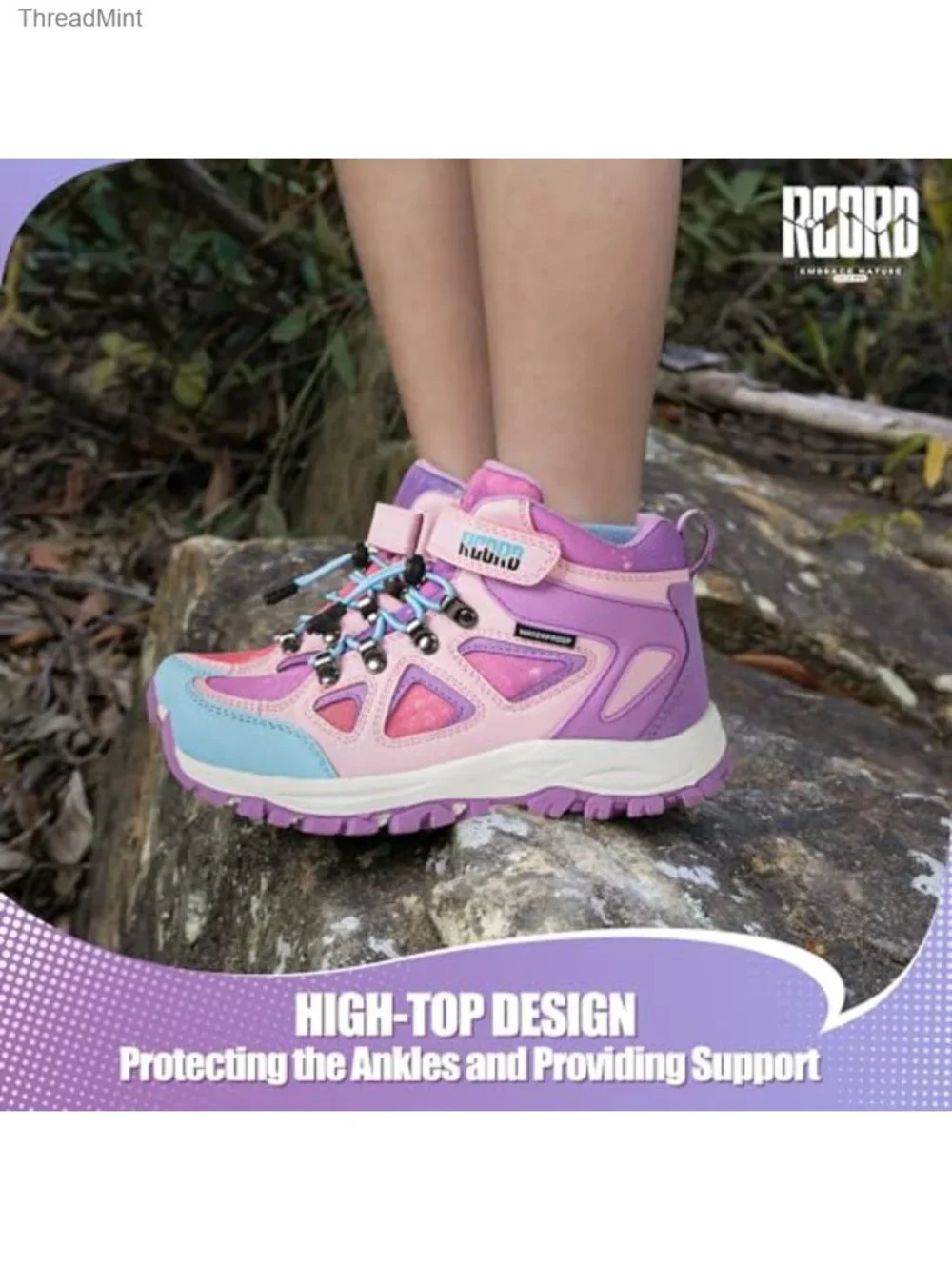 Kids Hiking Boots Waterproof Anti-Skid TPR Outsole Hook Loop Drawstring